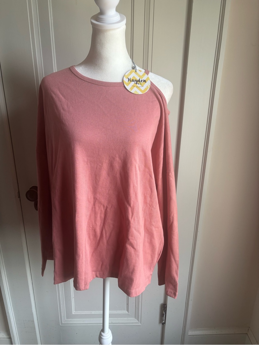 Hayden Dusty Rose One-Shoulder Oversized Long Sleeve Top